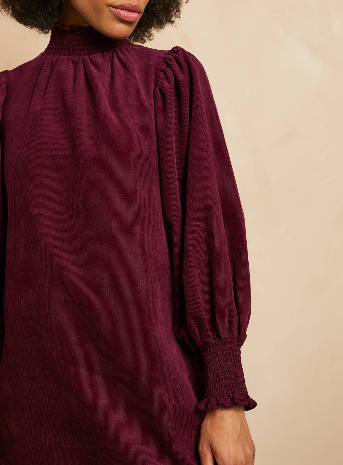 EVERBELLE Dark Red High Neck Short Corduroy Dress 16 - Image 3